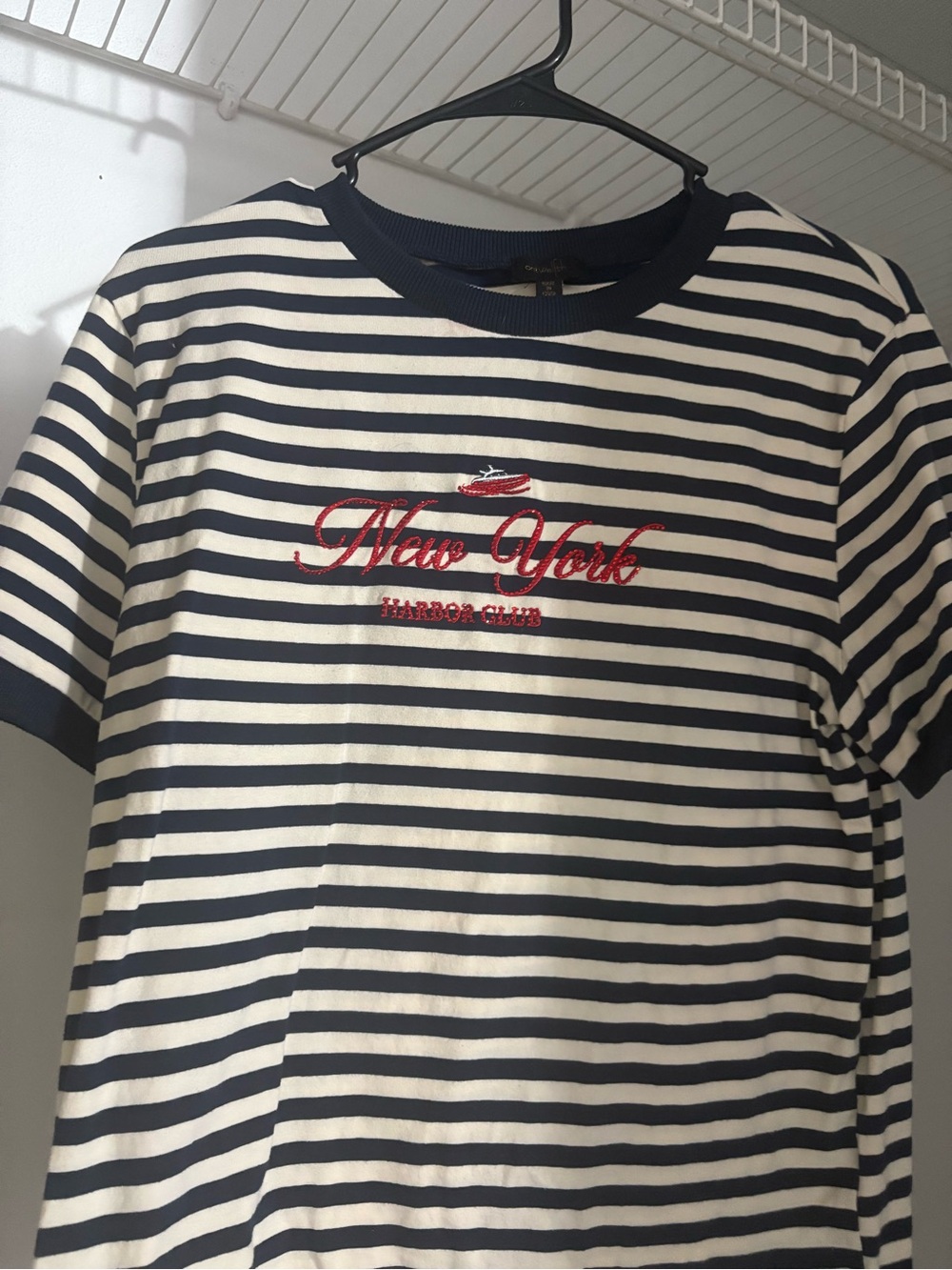 Striped Navy & White 'New York' Embroidered Short Sleeve Tee